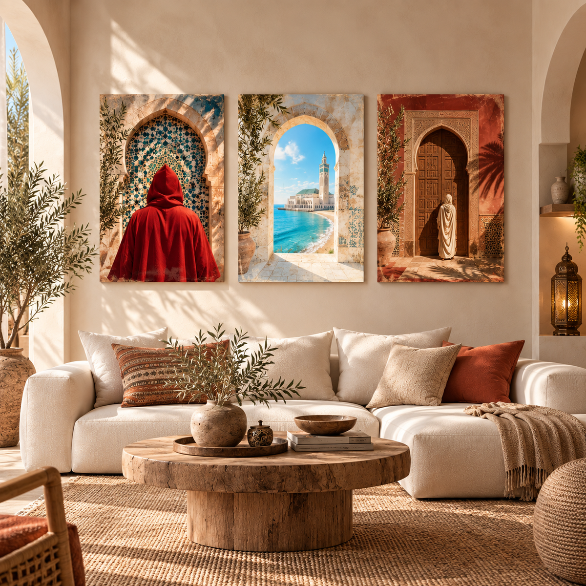Collection de tableaux marocains LM Déco dans un intérieur contemporain