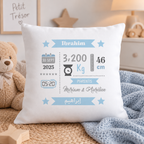 Coussin naissance personnalisé garçon – 40 × 40 cm