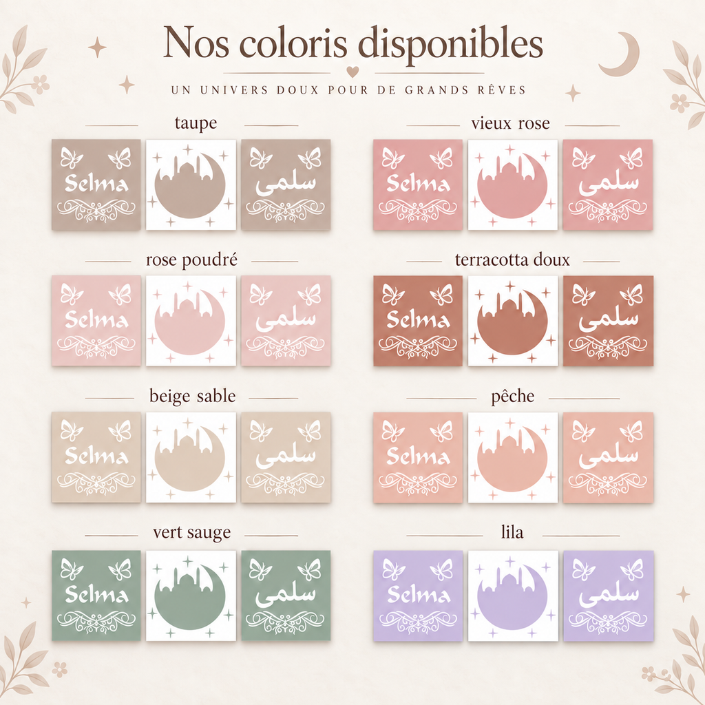 Triptyque personnalisé fille – prénom en français & arabe