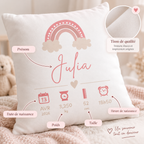 Coussin de naissance personnalisé fille – Arc-en-ciel