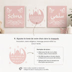 Triptyque personnalisé fille – prénom en français & arabe