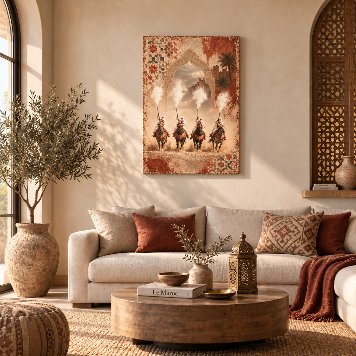 Tableau marocain Fantasia dans un intérieur chaleureux