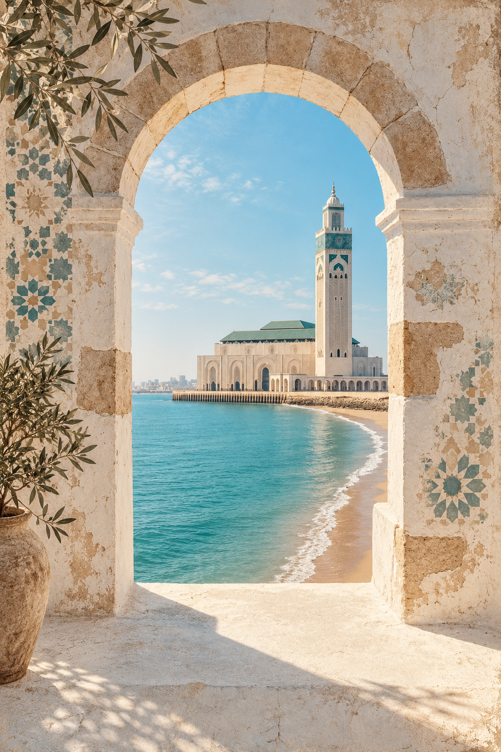 Tableau marocain Casablanca – Mosquée Hassan II et océan