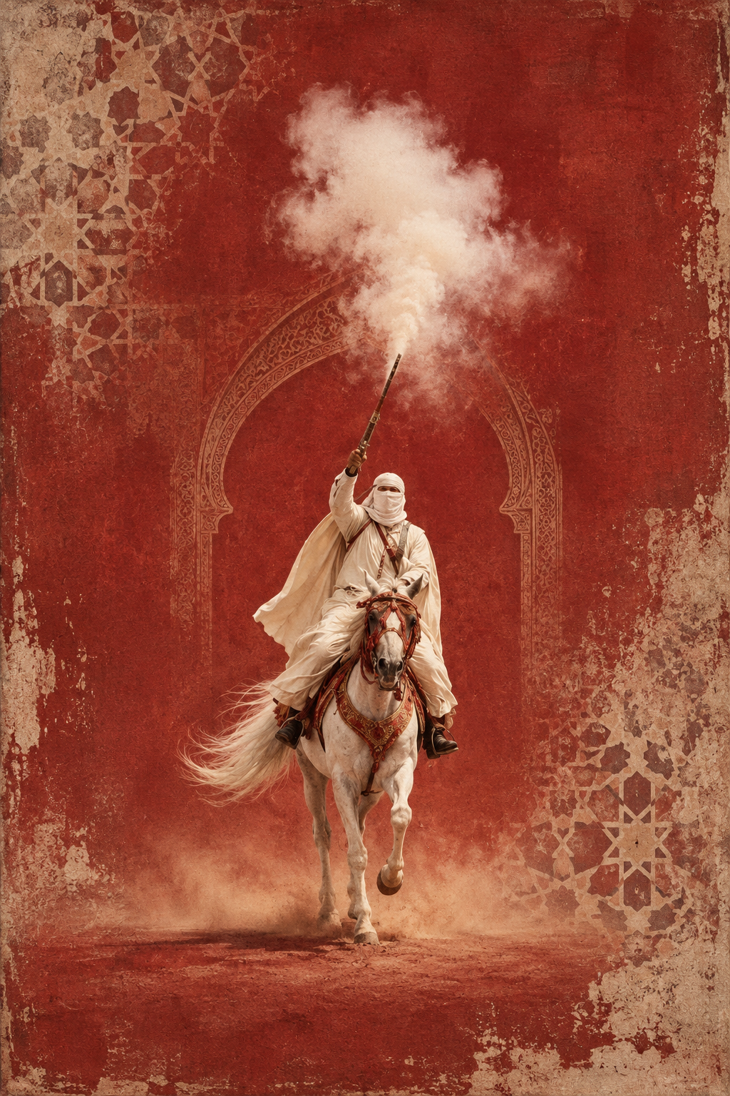 Tableau marocain Fantasia Cavalier – coloris Terre Rouge