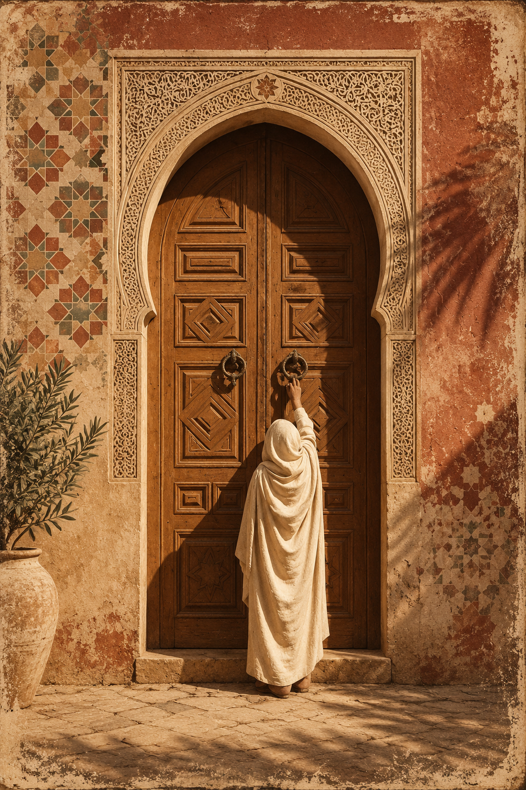 Tableau marocain La Porte – porte sculptée et zellige
