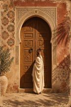 Tableau marocain La Porte – porte sculptée et zellige
